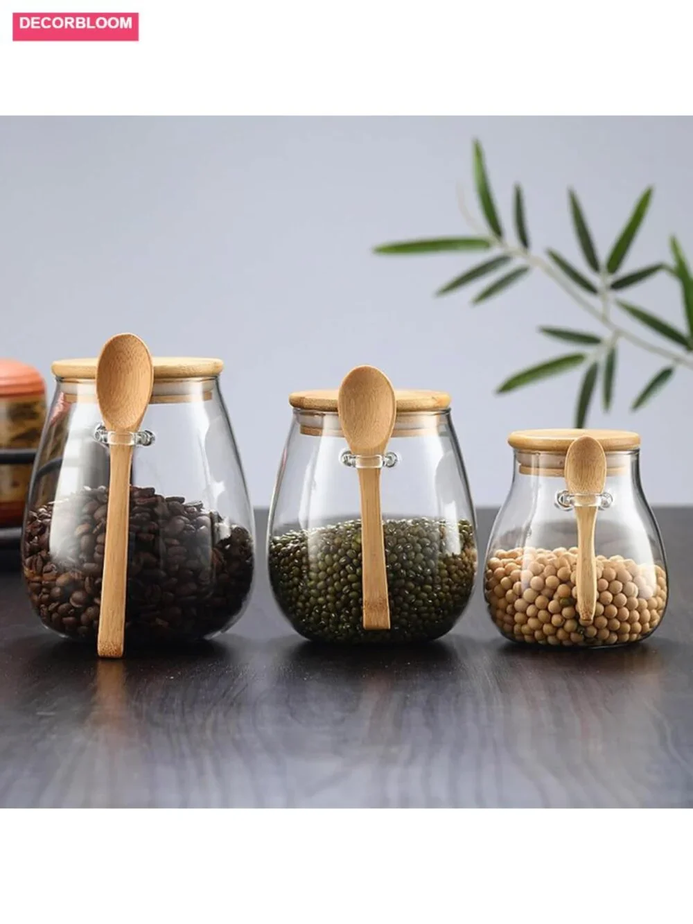 Airtight Glass Jar Storage Container with Bamboo Lid Set of 4